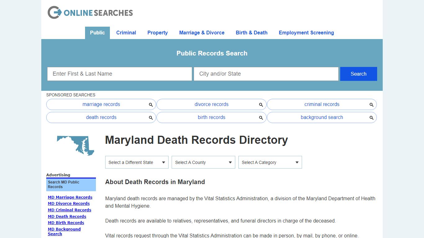 Maryland Death Records Search Directory